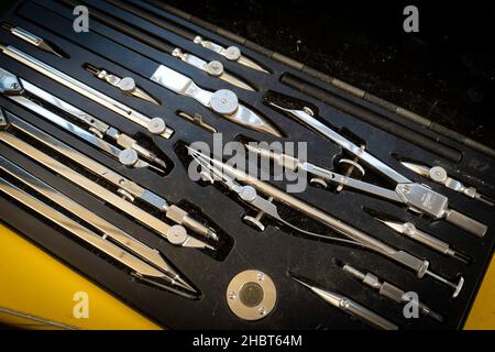 Close up of Vintage Mechanical Drawing  Set Stock Photo