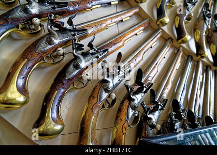 Weapons displayed inside Culzean Castle located near Maybole in Ayrshire Scotland, United Kingdom - 22nd of July 2021 Stock Photo