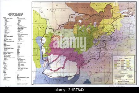 CIA map showing the territory of the settlement of ethnic groups and subgroups in Afghanistan Stock Photo