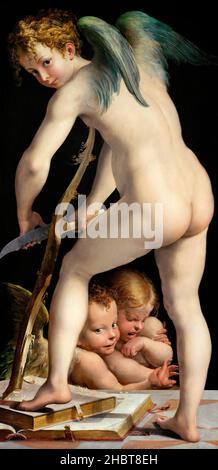 Cupid Carving His Bow - olio su pannello 135 × 65.3 cm - Mazzola Girolamo Francesco Maria - Parmigianino - Stock Photo