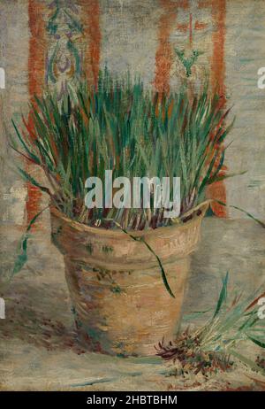 Flowerpot with Garlic Chives - 1887 - Oil on canvas 31,9 x 22 cm - Van Gogh Vincent Stock Photo