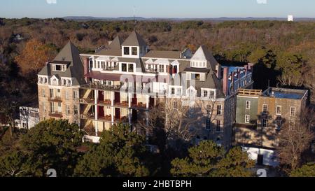 Aerial photography of the Crescent Hotel in Eureka Springs, Arkansas in November 2021. Stock Photo