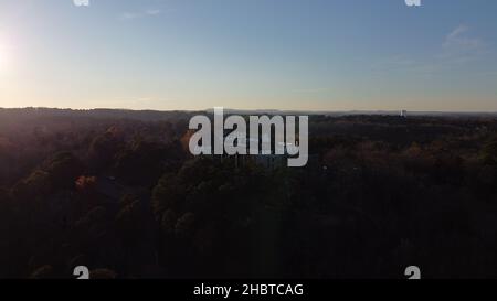 Aerial photography  of the Crescent Hotel in Eureka Springs, Arkansas in late afternoon of November 2021. Stock Photo