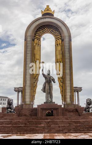 DUSHANBE, TAJIKISTAN - MAY 16, 2018: Ismoil Somoni monument in Dushanbe, capital of Tajikistan