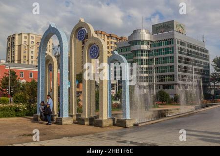 DUSHANBE, TAJIKISTAN - MAY 16, 2018: View of Ayni square in Dushanbe, capital of Tajikistan