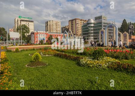 DUSHANBE, TAJIKISTAN - MAY 16, 2018: View of Ayni square in Dushanbe, capital of Tajikistan