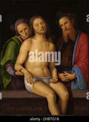 Dead Christ with Joseph of Arimathea and Nicodemus - Sepulcrum Christi - 3 - 1494 98 - oil on wood 92.6 x 71.8 cm - Stock Photo