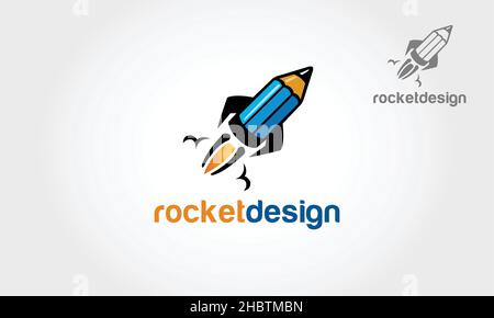 Creative Rocket Vector Logo Template. Isolated Pencil-Rocket Illustration. Stock Vector