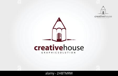 Color line pencil house vector logo template. Easy to change colors. Stock Vector