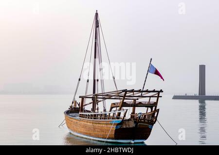 Boats in Qatar MIA park during winter season Stock Photo