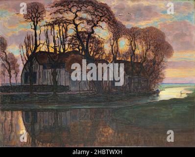 Farm Near Duivendrecht, in the Evening - 1916c. - Oil on canvas 80 x 106 cm - Mondrian Piet Stock Photo