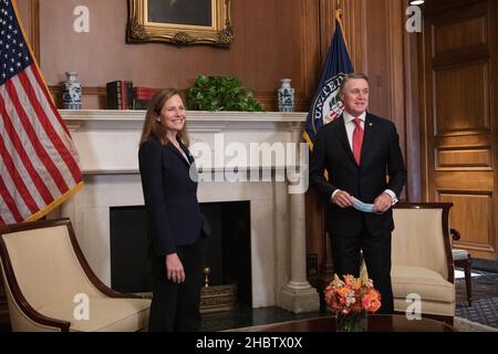 Supreme Court Nominee Judge Amy Coney Barrett meets with Senator Perdue ca.  30 September 2020 Stock Photo