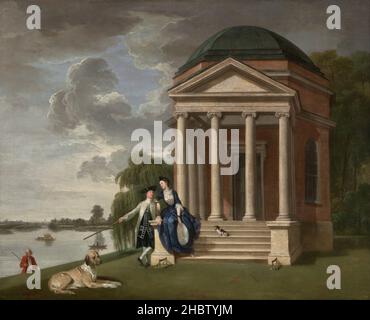 David Garrick and his wife by his Temple to Shakespeare, Hampton - 1762c. - oil on canvas 109,9 x 134,6 cm - Zoffany Johann Stock Photo