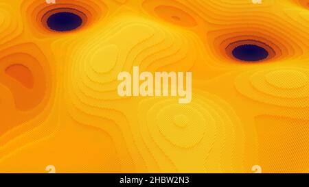 Fractal background with circles, seamless loop. Abstract waving texture with small particles of yellow color. Stock Photo