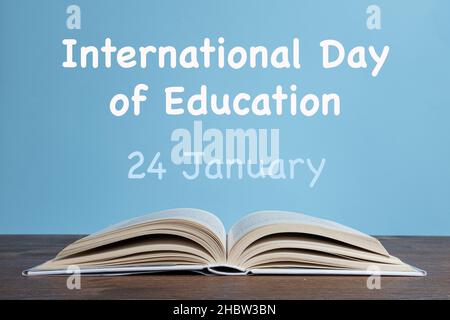 the representation of the international day of education with books  on a table Stock Photo