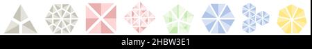 3d shaded shapes made from triangles - square, pentagon, hexagon, heptagon. Can be used as part or element of logo Stock Vector