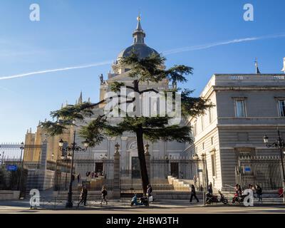 Bailen facade of the Almudena Cathedral, Madrid Stock Photo