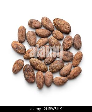 Dried cocoa beans isolated on white background. Stock Photo