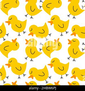 Cute cartoon yellow chicken seamless pattern for fabrics and textiles and packaging and gifts and cards and kids Stock Photo