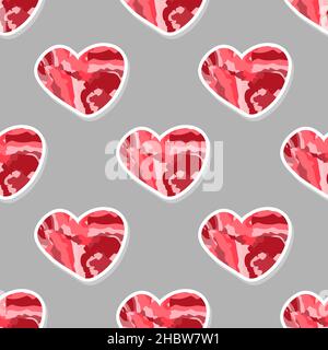 Seamless geometric pattern with red hearts. Abstract red heart in a flat style. Happy valentine day background.Valentines day attributes. Vector Stock Vector