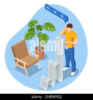 Checking completed tasks on a list. A man with a long list of tasks in his hand Stock Vector