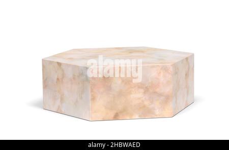 Marble hexagon podium on a white background with clipping path. 3D image Stock Photo