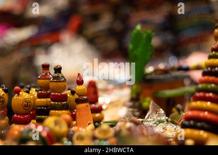 Collection Of Various Multicolored Toy For New Born Babies Infants. Eco Friendly Wooden Handmade Channapatna Ring Toys Originating From Karnataka, Ind Stock Photo