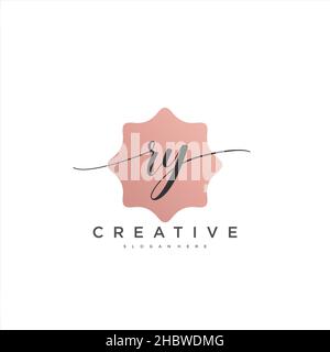 RY Initial handwriting minimalist geometric logo template vector art, Logo for business beauty, fashion, and other art Stock Vector