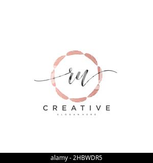 RU Initial handwriting minimalist geometric logo template vector art, Logo for business beauty, fashion, and other art Stock Vector