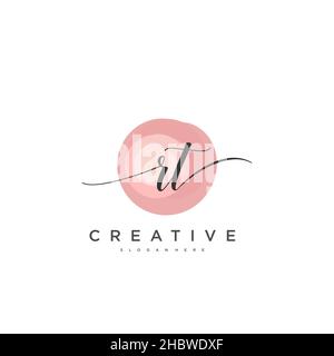 RT Initial handwriting minimalist geometric logo template vector art, Logo for business beauty, fashion, and other art Stock Vector