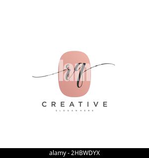 RQ Initial handwriting minimalist geometric logo template vector art, Logo for business beauty, fashion, and other art Stock Vector