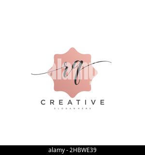 RQ Initial handwriting minimalist geometric logo template vector art, Logo for business beauty, fashion, and other art Stock Vector