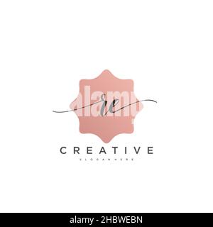 RE Initial handwriting minimalist geometric logo template vector art, Logo for business beauty, fashion, and other art Stock Vector