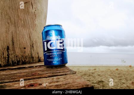 A can of Niugini Ice beer - Papua New Guinea's coolest lager in Central Province, Papua New Guinea Stock Photo