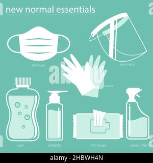 New Normal Essentials set vector icons for infographic, poster, deign elements, or any other purpose. Stock Vector
