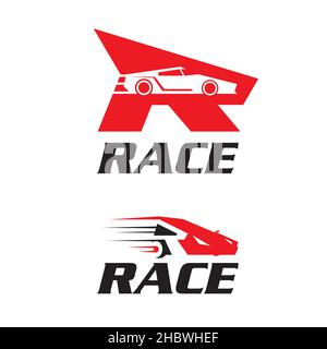 R Racing Car  theme logo set letter based. Stock Vector