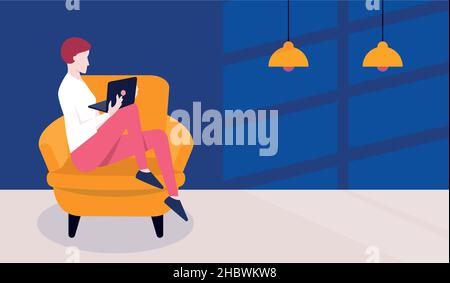 Nighttime work. Vector illustration with copy space. Stock Vector
