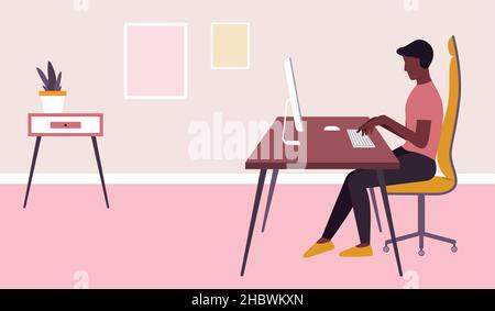Freelancer man. Vector illustration with copy space. Stock Vector
