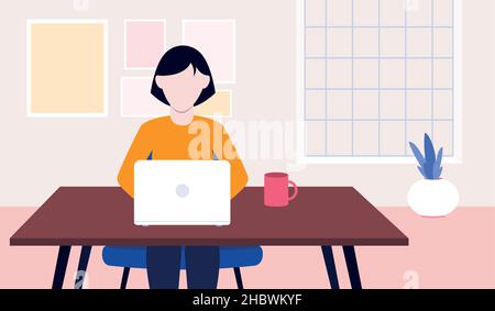 Working at home. Vector illustration with copy space. Stock Vector