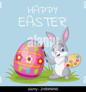 Cartoon rabbit painting an Easter egg Stock Vector