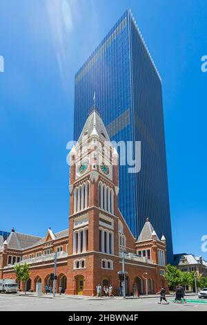 Historic Perth Town Hall built by convicts at the corner of Hay and Barrack Streets, Perth CBD, Western Australia, WA, Australia Stock Photo