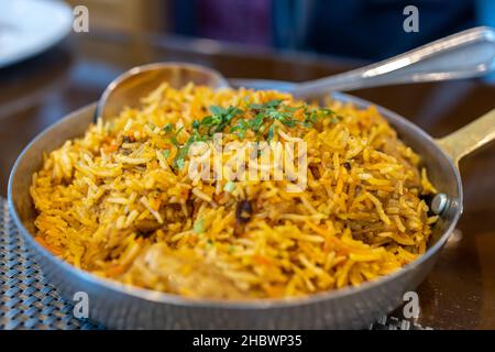 Popular India food Mughlai biryani in the restaurant Stock Photo