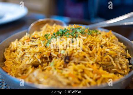 Popular India food Mughlai biryani in the restaurant Stock Photo