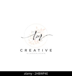 TM Initial handwriting minimalist geometric logo template vector art, Logo for business beauty, fashion, and other art Stock Vector