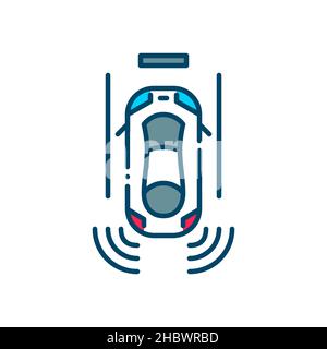 Smart sensor assisted car parking. Pixel perfect, editable stroke colorful icon Stock Vector