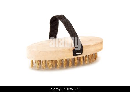 brass wire brush wooden handle on white background Stock Photo