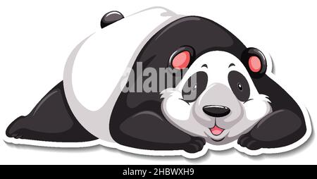 Panda bear lying cartoon character sticker illustration Stock Vector