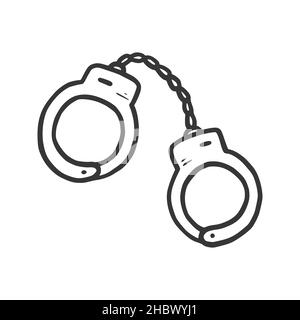 Handcuffs vector illustration. Hand drawn sketch doodle scribble style. Crime handcuff sketch icon. Stock Vector