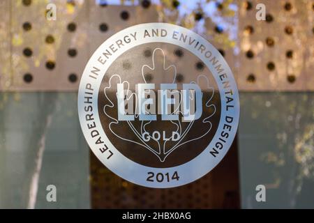 Picture of LEED gold rating sign for environmental efficiency on apartment ...