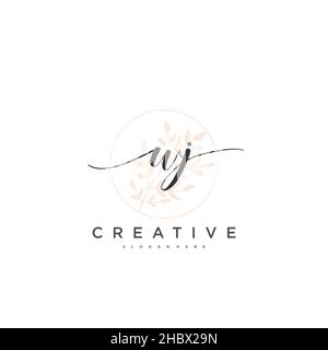 WJ Initial handwriting minimalist geometric logo template vector art, Logo for business beauty, fashion, and other art Stock Vector